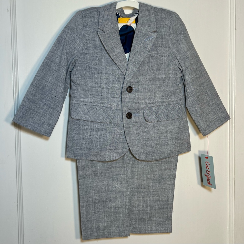 NEW Cat and Jack Lightweight Chambray 100% Cotton Light Blue Suit Set 12M